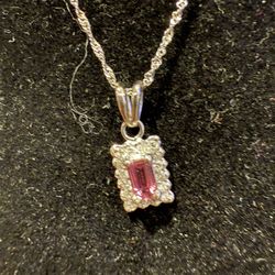 Pink tourmaline necklace platinum with diamond