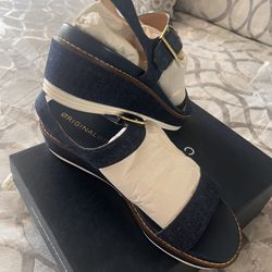 Cole Haan Denim Wedge Sandals 8.5 New