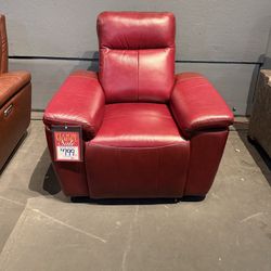 Floor Model Sale! Red Top Grain Leather Recliner - Providence