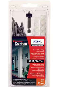 FastenMaster Collated Cortex Hidden Fastening System for AZEK Trim - 2 inch Cortex screws and plugs - Traditional (50 LF)