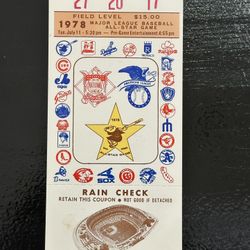 1978 MLB All Star Game Unused Ticket San Diego Baseball Vintage 