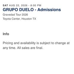 Duelo tickets