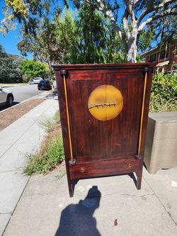 Asian Style Wood Cabinet with Brass Hardware