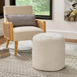 SimpliHome Ansley Hand-Woven Bouclé Round Pouf Ottoman