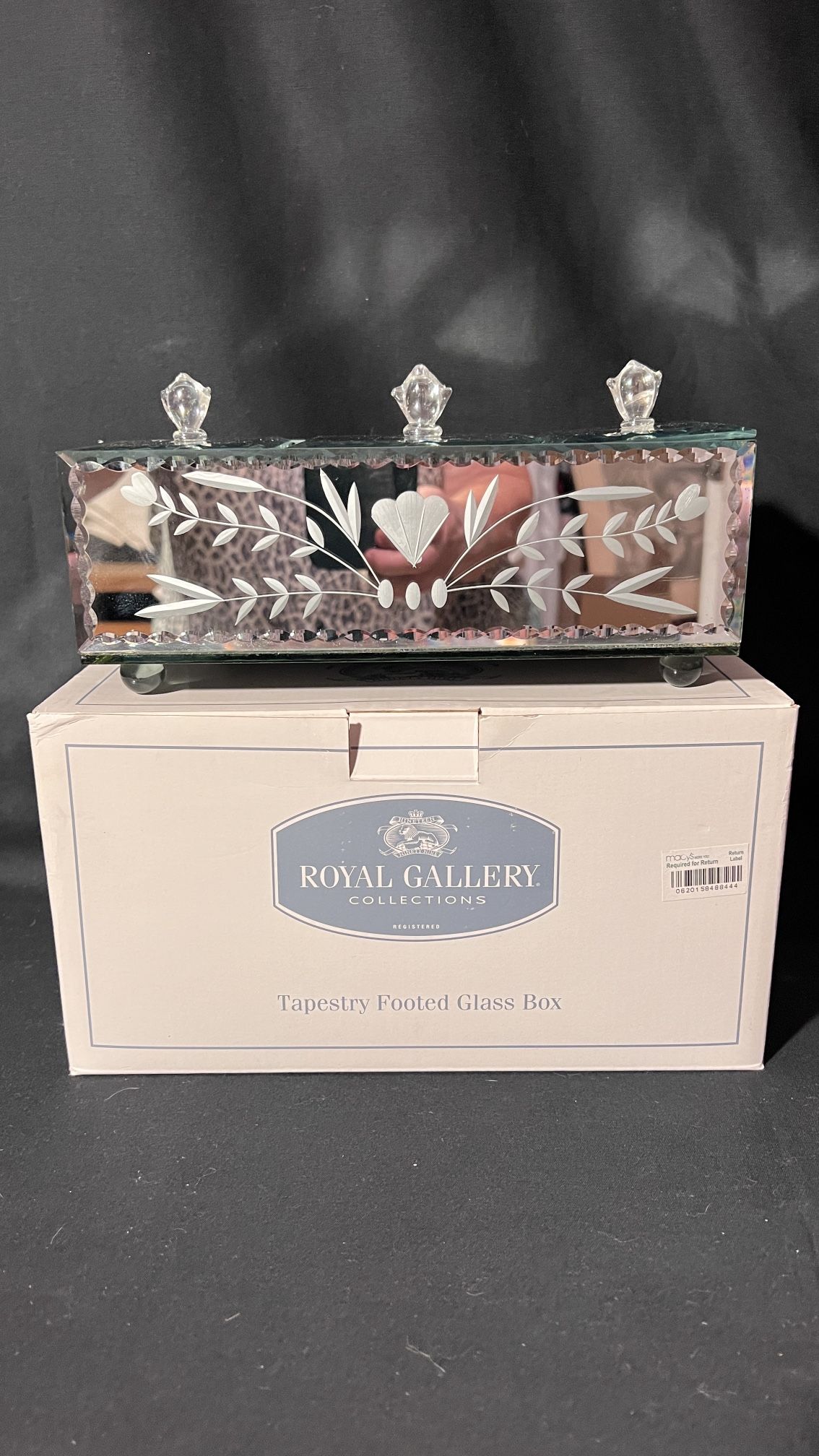 Vintage Royal Gallery Etched Mirror Jewelry Box