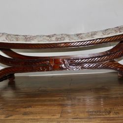 Vintage 1960s Savonarola Bench / X-Frame Ottoman / Renaissance Revival Seating / End Of Bed Bench