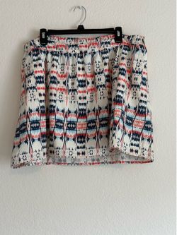 Old Navy cream mini skirt with navy and coral Aztec print XL