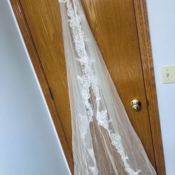Stunning Lace Cathedral Length Wedding Veil - Mantilla Style (White/Ivory