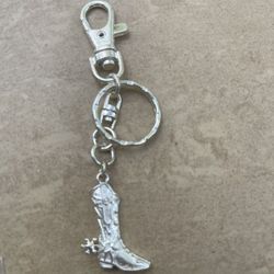 Silver Tone Western Cowgirl Boot with Spur Keychain Purse Charm