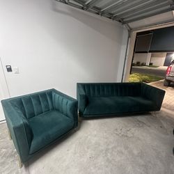 Velvet Couch And Armchair 