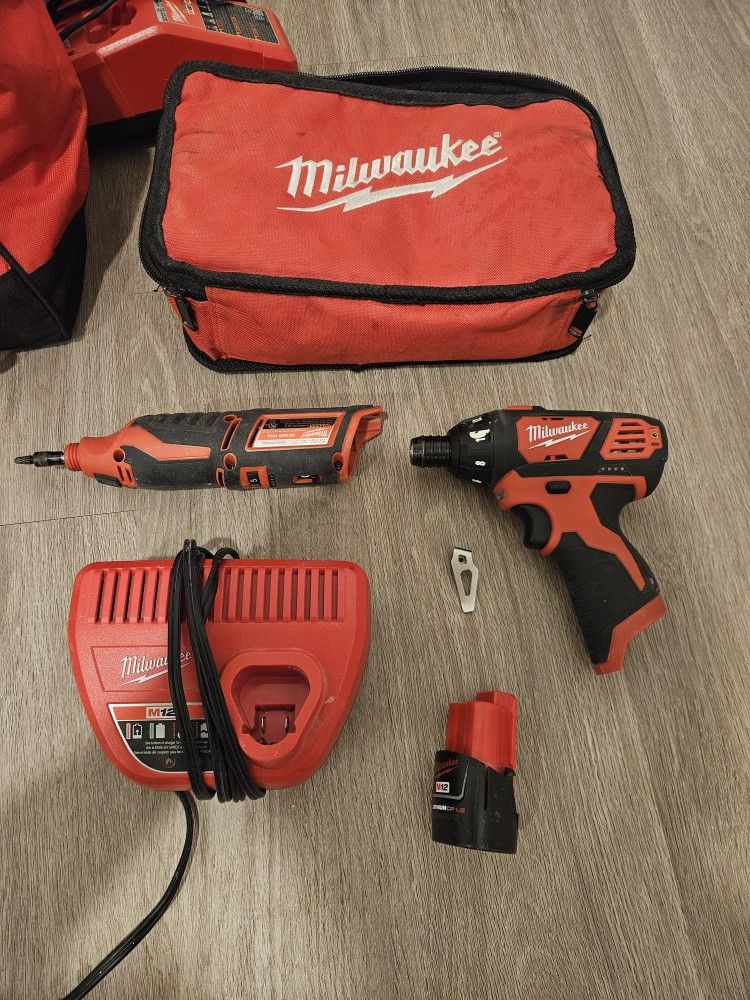 Milwaukee M12 Brushed Cordless Battery Operated Screwdriver Kit W/ Rotary Tool