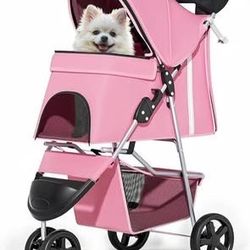 FREE 🎁 with purchase- New pink dog stroller pet stroller foldable