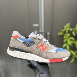 J Crew New Balance 998  Suede Sneakers size 11.5 Grey Blue Orange USA Retro Shoes