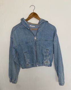 PacSun Cropped Denim Hoodie Jacket