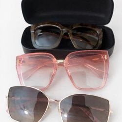 Designer Style Sunglasses Bundle – Tortoise, Pink Oversized & Aviators | 3 Pairs 