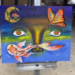 Space And Coy Fish Water Painting