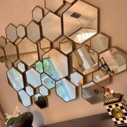 Hexagon Brass Gold Color Wall Mirror