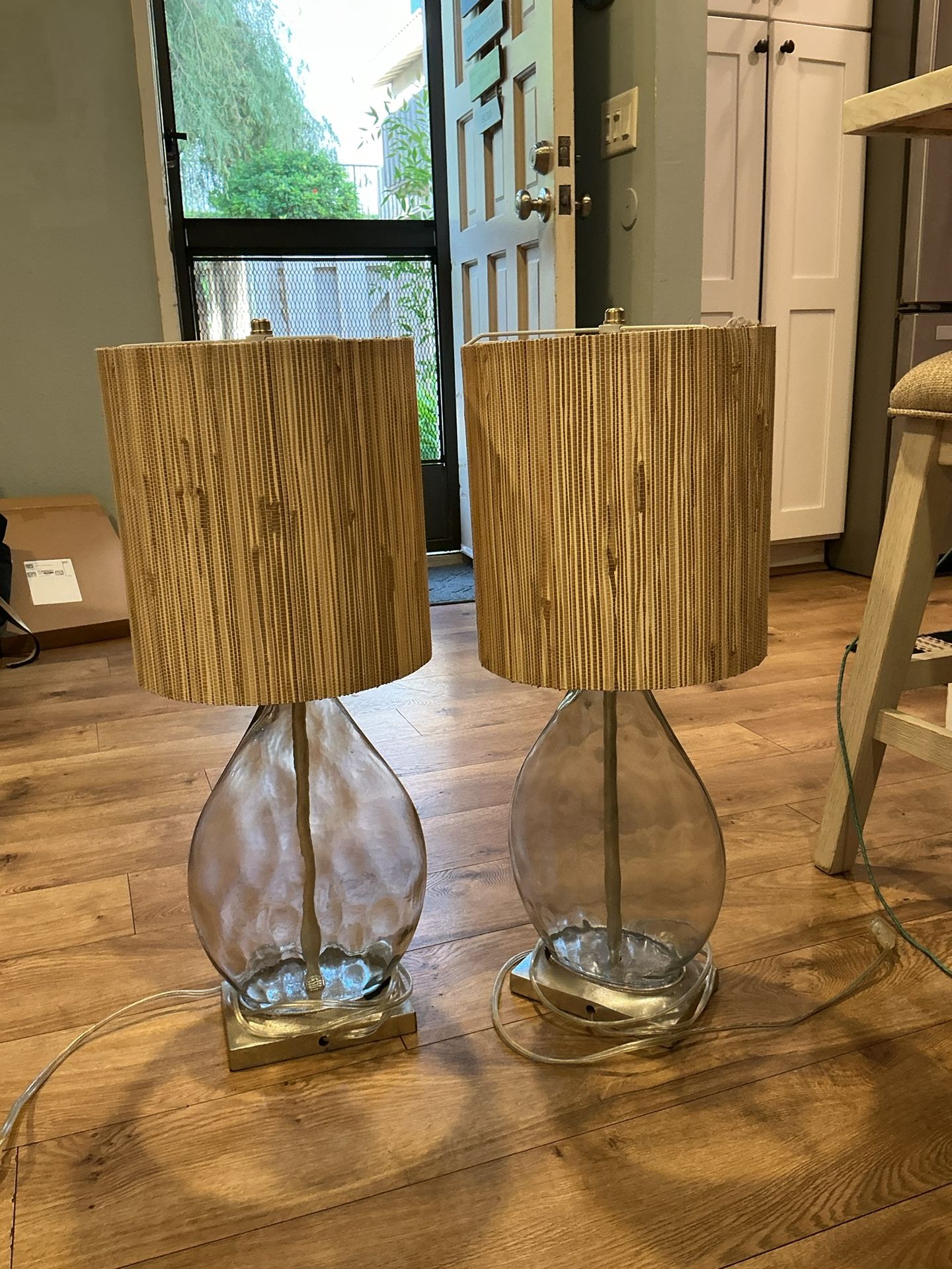 2 Medium Clear and Beige Lamps 