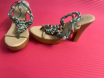 Turquoise,brown,white bonino heel size 9