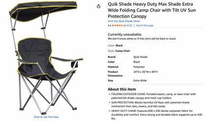 Quik Shade Folding Camp Chair with Canopy