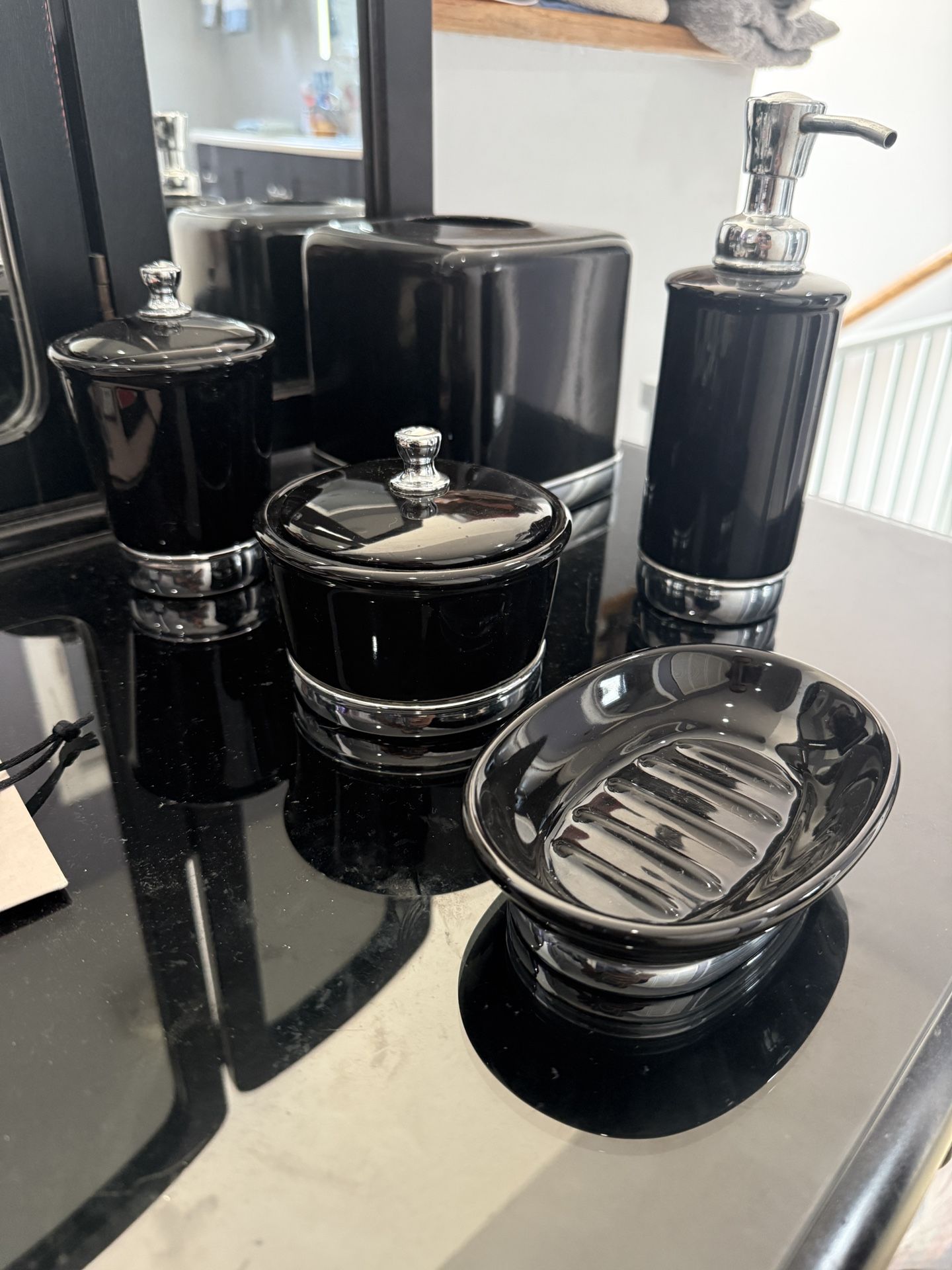 Black And Chrome Bathroom Accessory Set