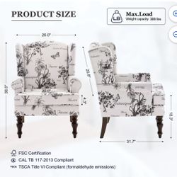 Wingback Accent Chair, Upholstered Mid Century Modern Armchair with Solid Wood Legs, Fabric Linen Leisure Single Sofa Chair for Living Room, Bedroom, 