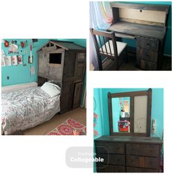 Bedroom Set - Bed With Clubhouse And Storage, Dresser With Mirror, And Desk With Chair