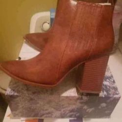 Brand New womans size 10 pointed toe slip on booties/Block heel Faux leather