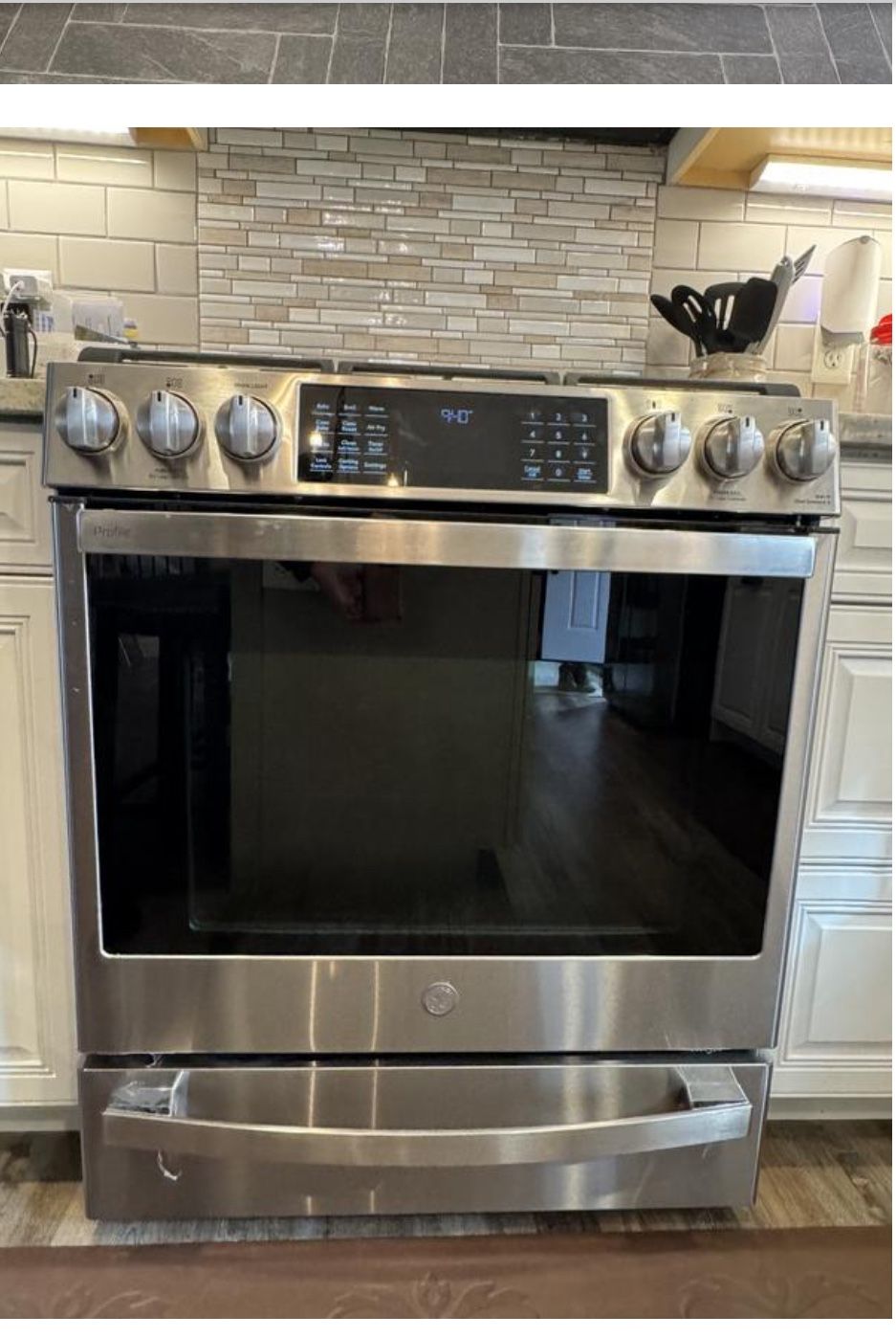Profile 30 in. 5 Burner Slide-In Dual Fuel Range in Stainless Steel with True Convection and Air Fry