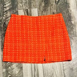 Orange Tweed Mini Skirt Zara