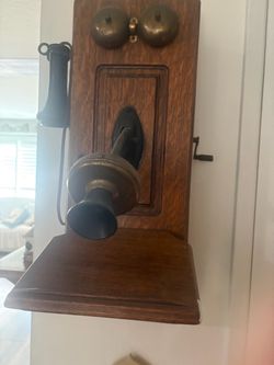 vintage Montgomery Ward "Diamond" wooden wall-mount crank telephone from Chicago, ILL