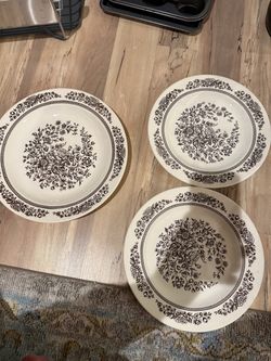 Set of 3 Floral Transfer Ware Plates