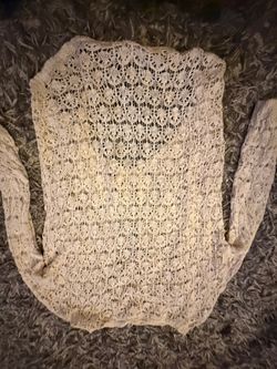Cream Crochet Open Knit Long Sleeve Top Size M