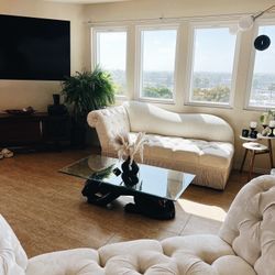 ONE-OF-A-KIND VINTAGE POSTMODERN CHAISE LOUNGE + LOVESEAT SET