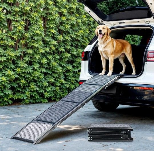 Portable Pet Stair Ramp with Nonslip Rug Surface,