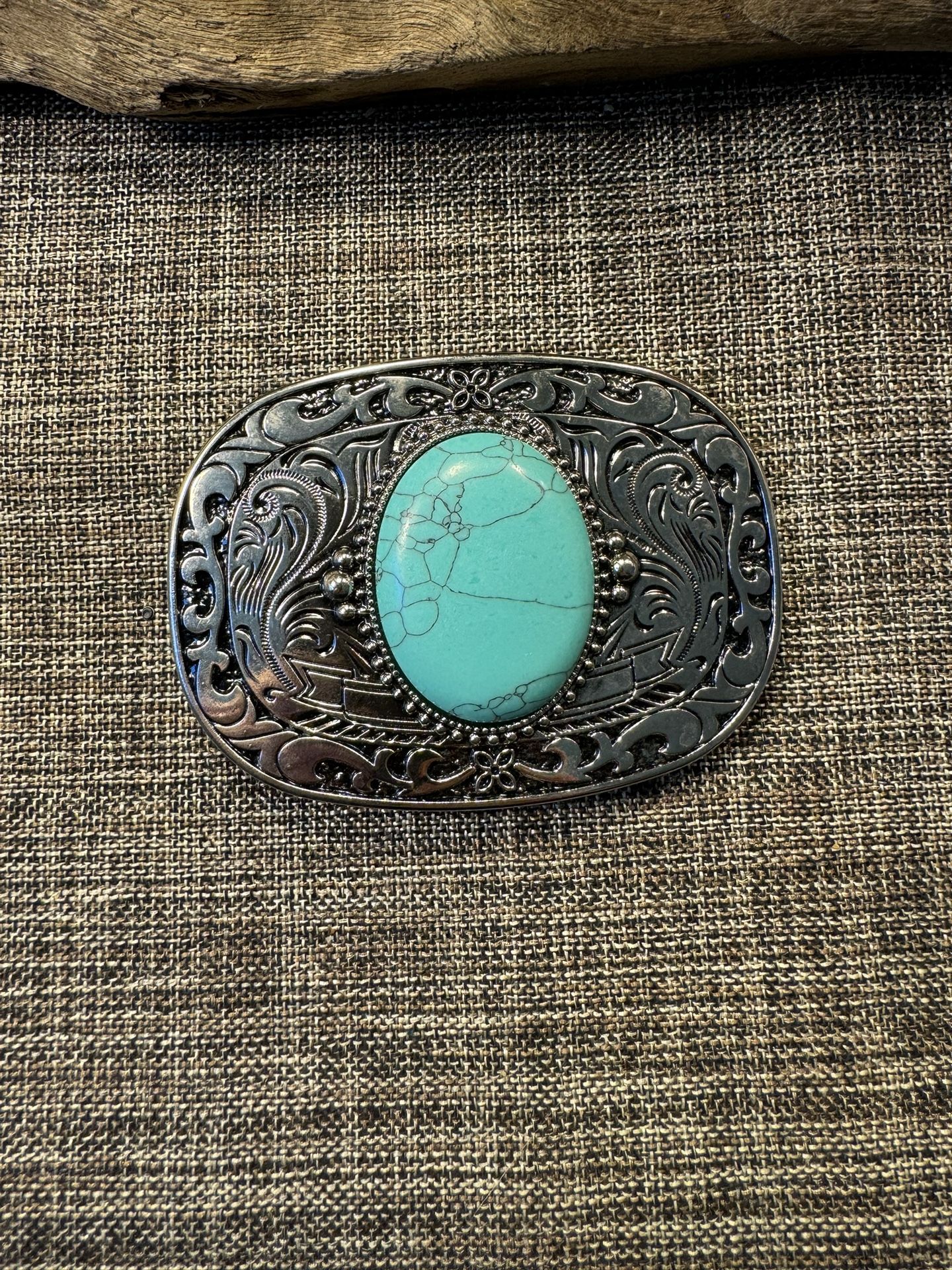 733-MTT Faux Turquoise Centerpiece Setting on Western Silver Color Belt Buckle 