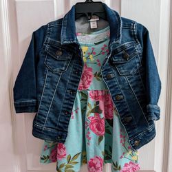 Toddler Girl's Denim Jacket And Dress Size 18m 