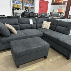 Brand New Charcoal Sectional With Ottoman