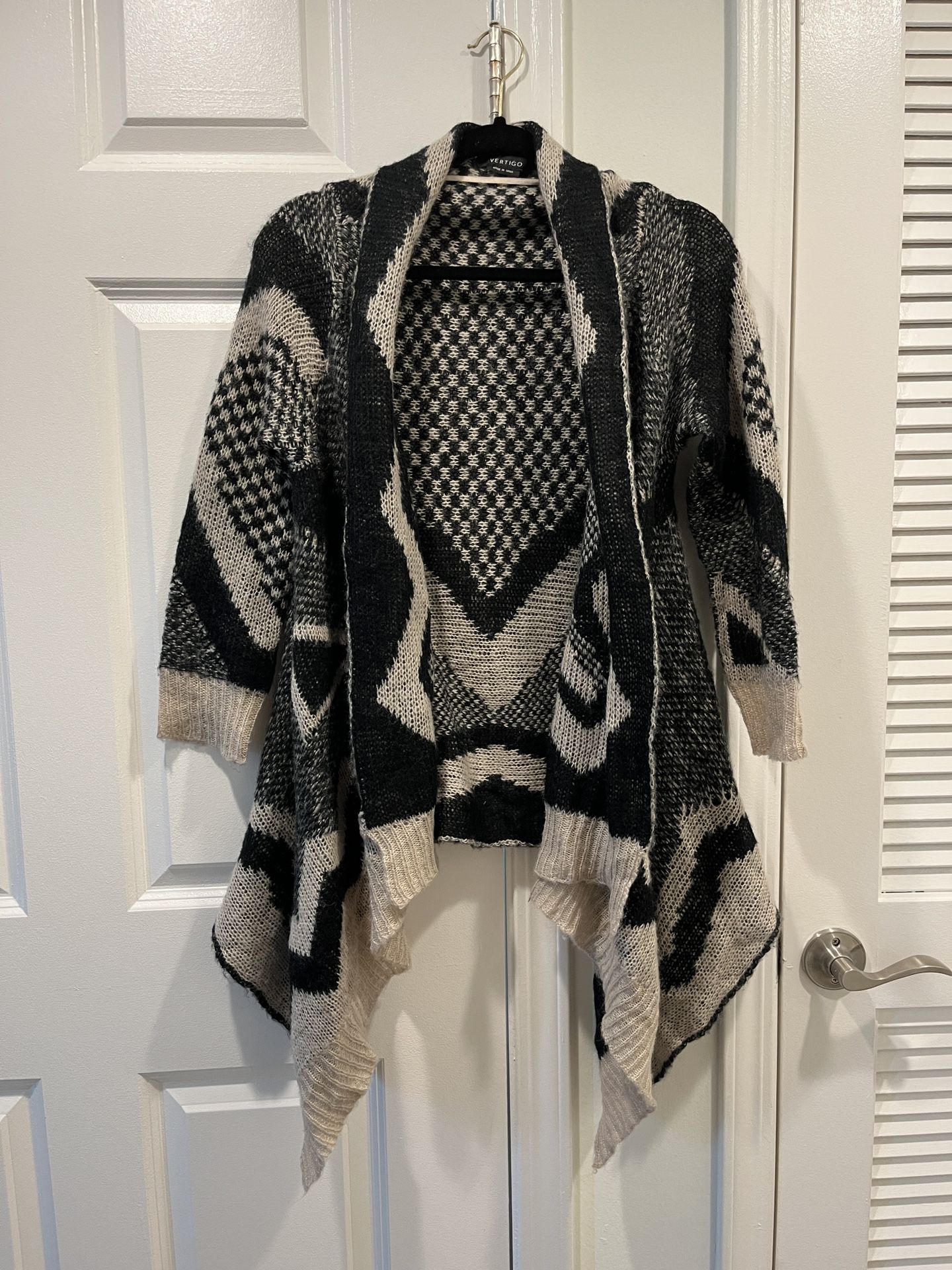 Vertigo wool blend asymmetrical high low open front cardigan 