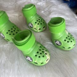 USED Dog Boots/Shoes Crocs BARK Booties Glow in the Dark /Green Slime Medium