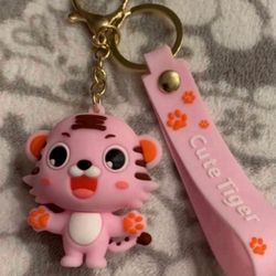 Cute Pink Tiger Doll Pendant KeyChain