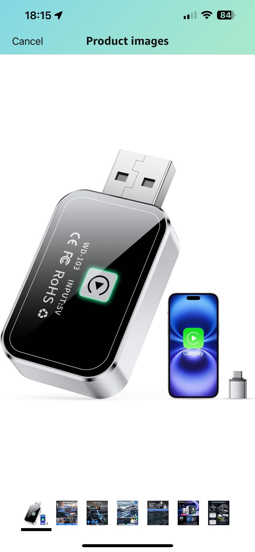 Wireless CarPlay Adapter for iPhone - Plug & Play Apple CarPlay Wireless Adapter with Auto Connection, 5.8GHz WiFi & Bluetooth 5.3, Convert Wired to W