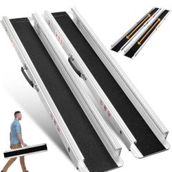 6 Ft  Aluminum ramps for wheelchairs for Home, 1200LB Capacity, 2X Thickened Sidewall, Wheelchair Ramp for Home, Stairs, Steps (6FT (Usable Height 6-1