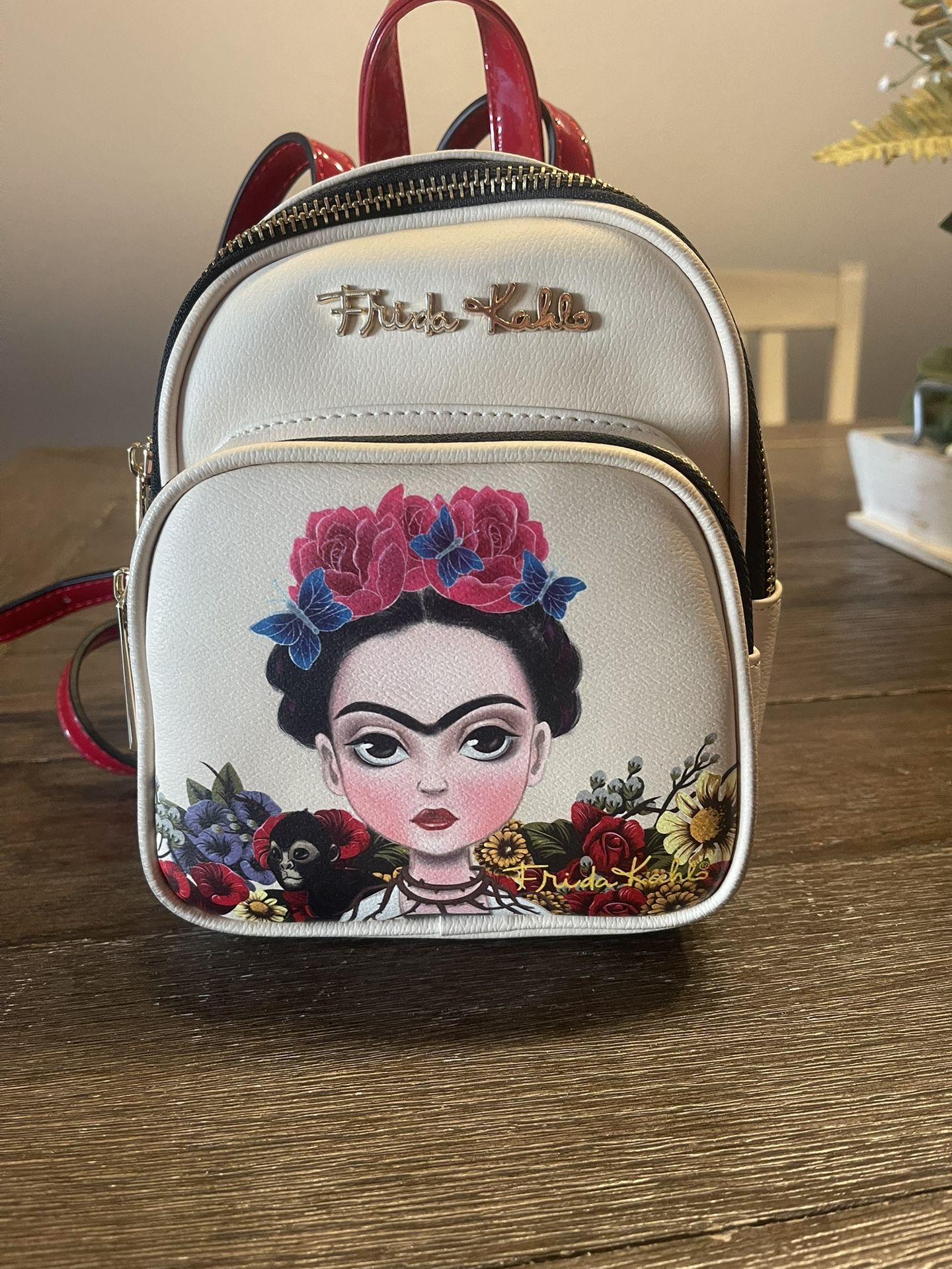 Frida Kahlo Cartoon Licensed Faux Leather Mini Size Backpack (Red: Cartoon)