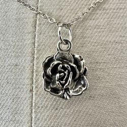Silver Tone Rose Pendant Necklace 
