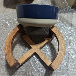 Ceramic Dog Bowl With Wooden Stand NEW (Three Available, $20 Each)