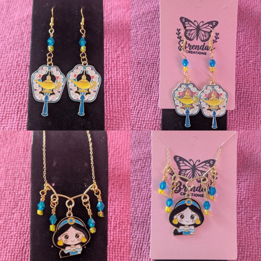 Chibi Princess Jasmine Jewelry Set – Necklace & Earrings | Disney-Inspired