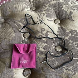 TOUS leather necklace 36 inches long with steel pendant NWT with pouch