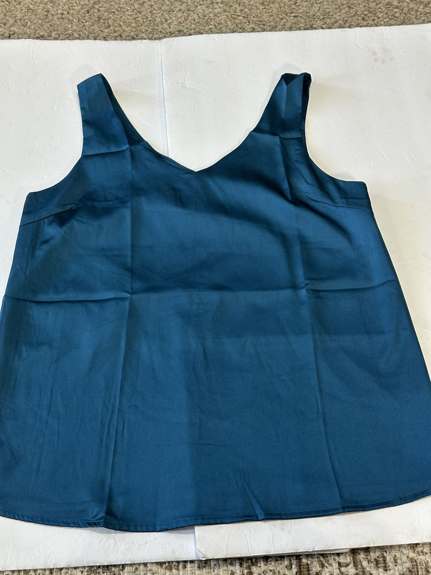 New Satin Deep Teal Top Tank Style Size S Shiny Fabric With 5% Spandex