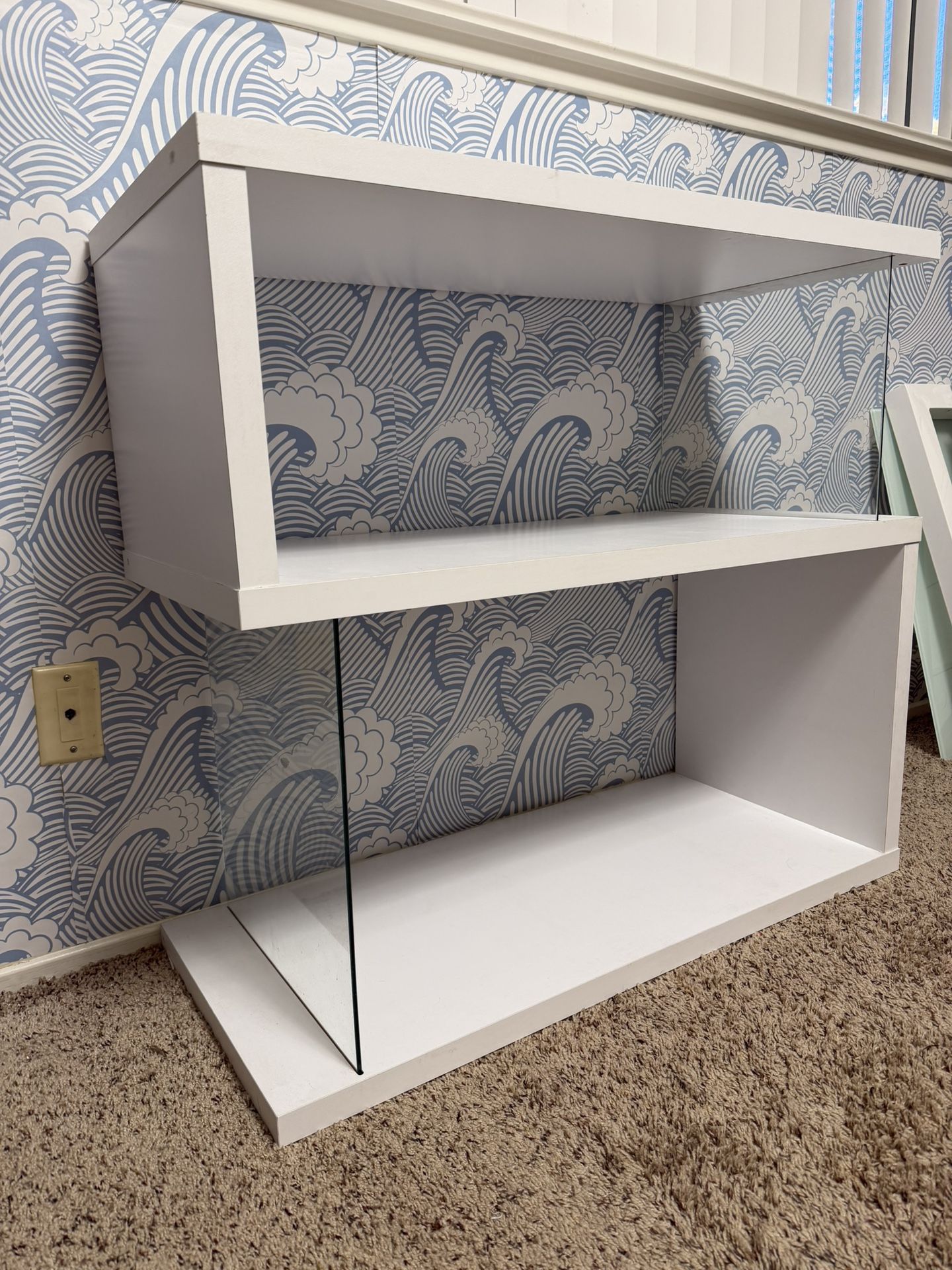 Modern White Glass Shelf Entertainment Console Organizer